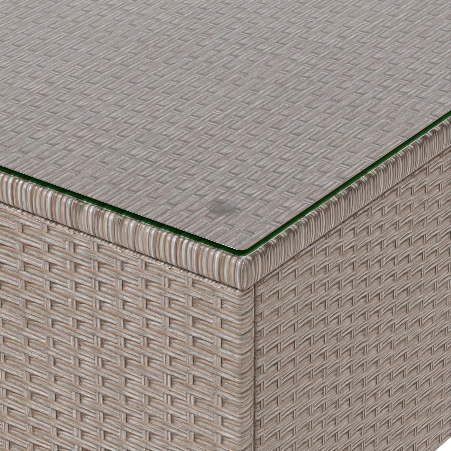 Salon de jardin modulable poly rotin 4 places, coussins, table verre