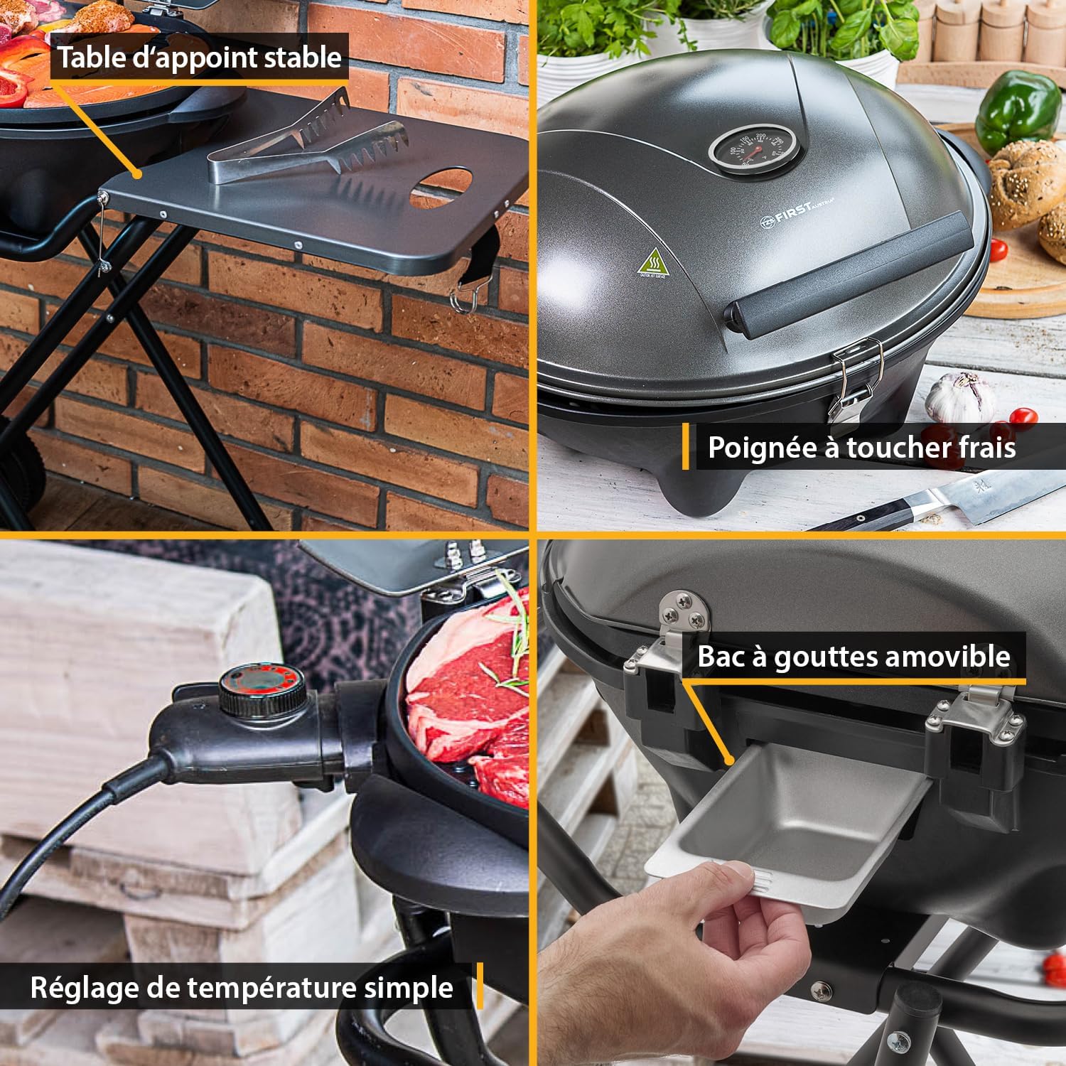 jardinito - Barbecue 2-en-1 pliable 2400W, couvercle, chariot, thermomètre - TZSFA5350-6