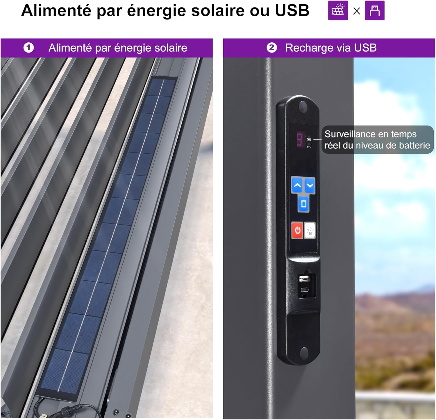 jardinito - Pergola bioclimatique - 3,5x5,5m - alu, lames LED, étanche