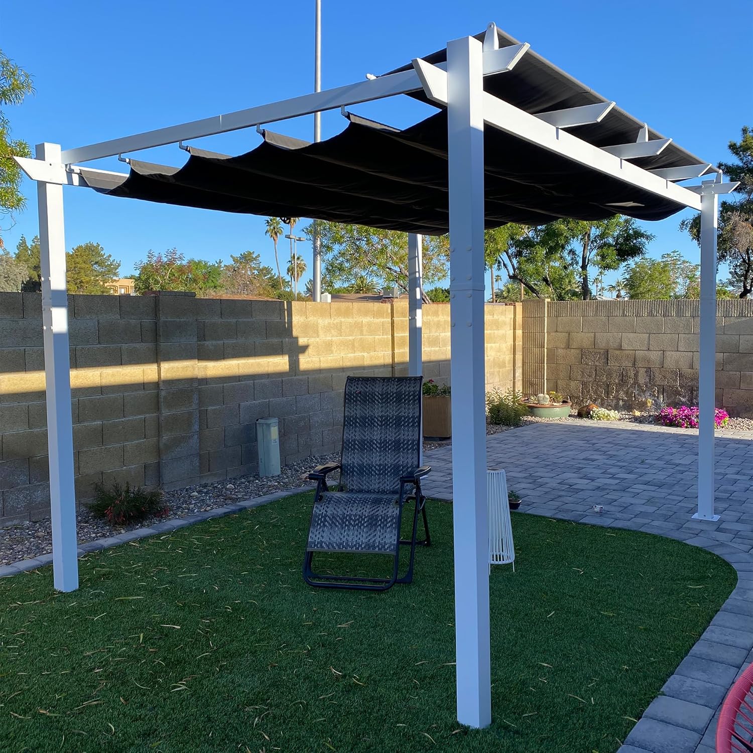 jardinito - pergola aluminium série - 4x3m - toit métal blanc, toile rétractable, étanche