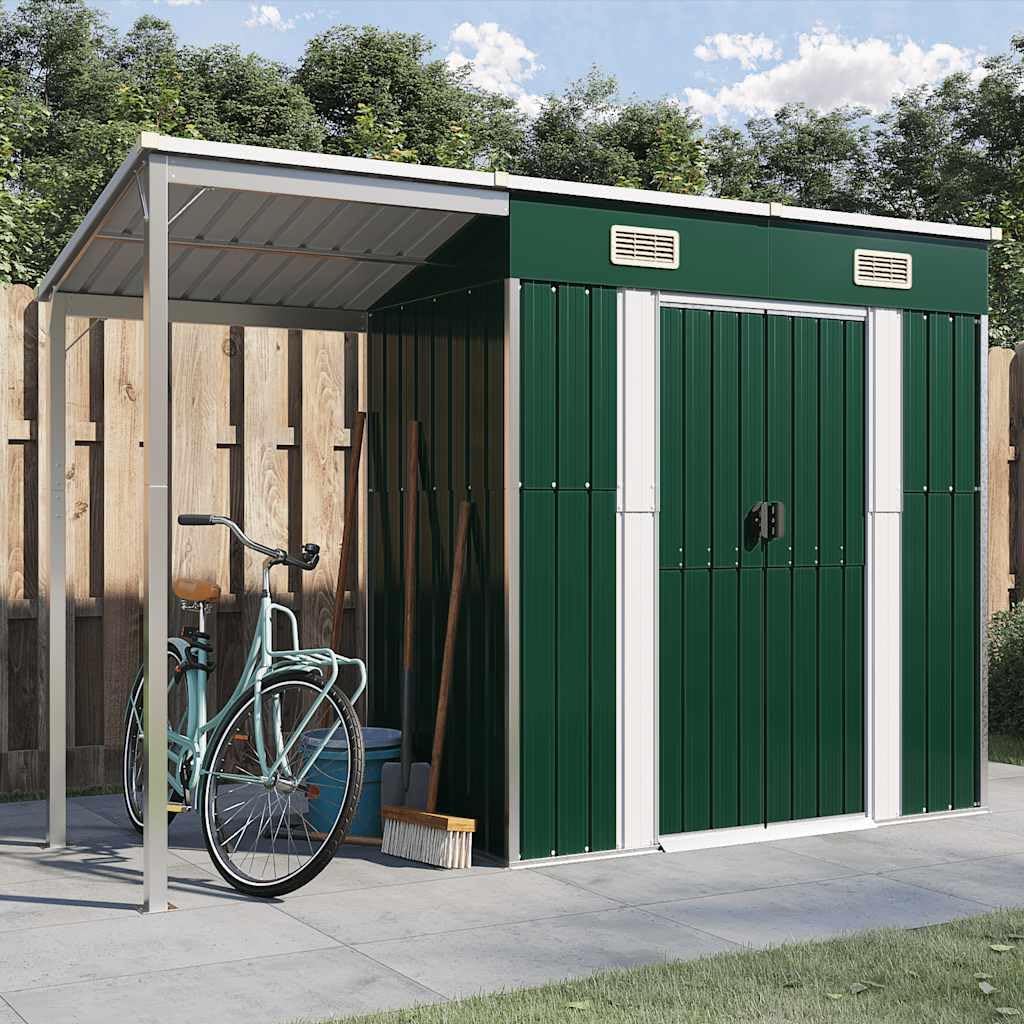 jardinito Abri de Jardin avec Toit prolongé Vert 277x107x181 cm Acier, Maison & Jardin, Pelouses & Jardins, Vie en extérieur, Structures extérieures, Cabanes & abris de Jardin, Vert, (Poids 41.56KG)