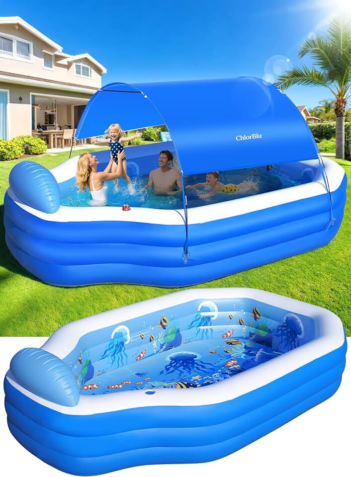 jardinito - piscine gonflable avec auvent, 300x190x55cm, sièges, familiale