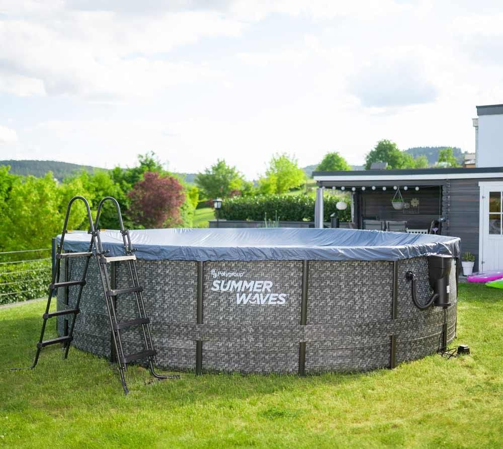 jardinito - Elite Frame rotin gris - Ø488x122 cm - Piscine hors-sol