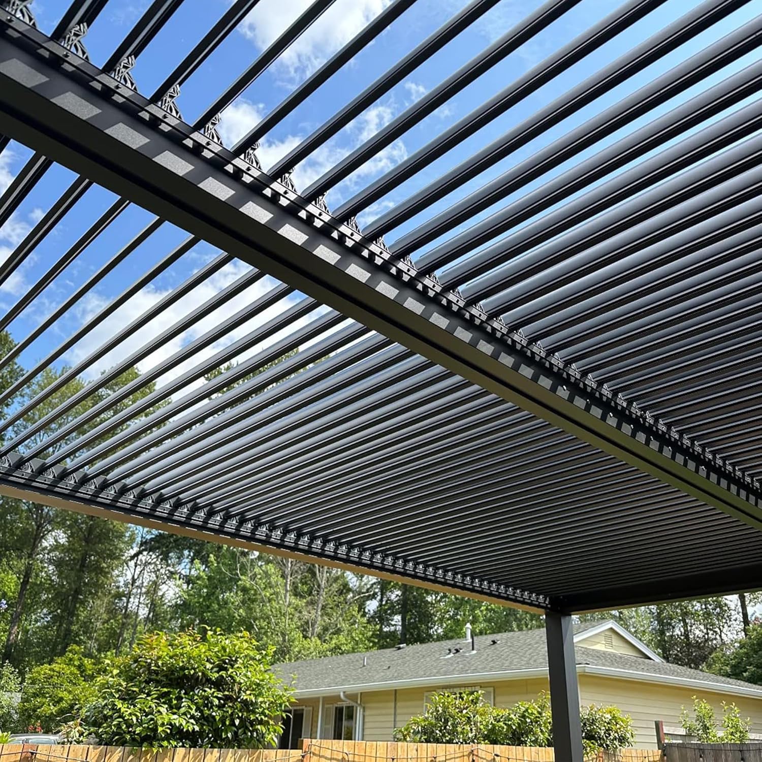 jardinito - Pergola bioclimatique série aluminium - 4,8x3,68m - lames orientables, persiennes fixes, gris