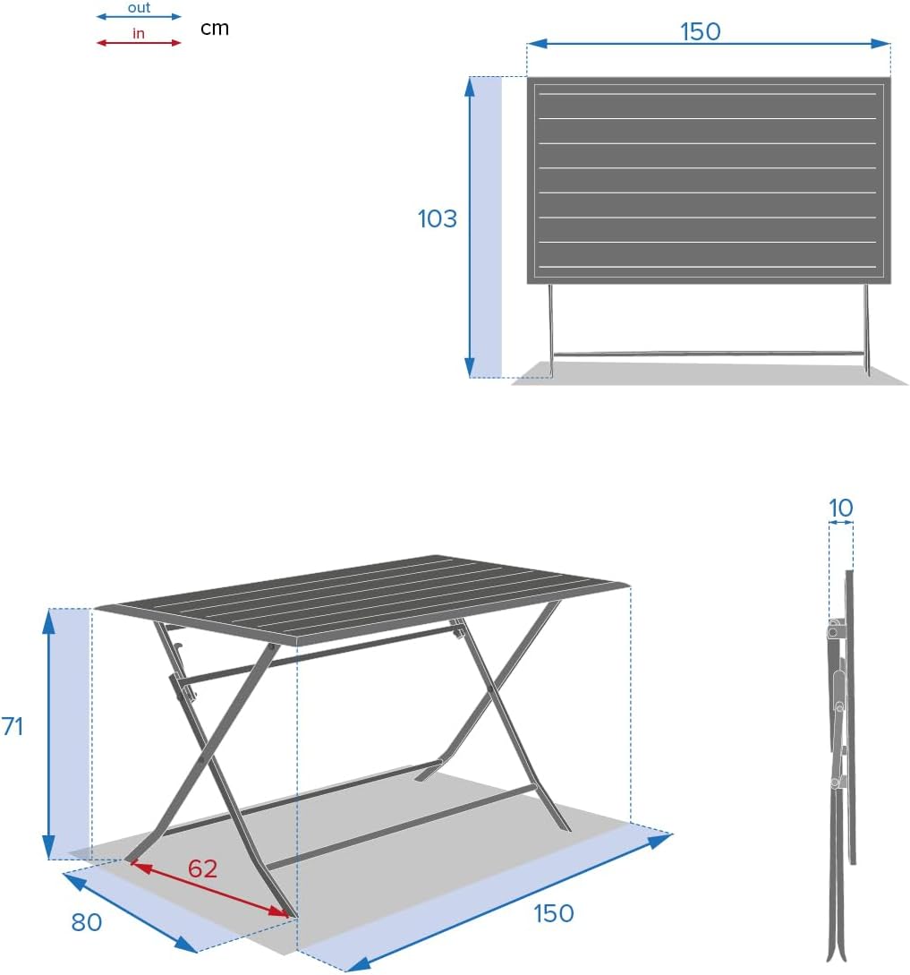 jardinito - Azua table de jardin pliante 6 places, aluminium gris