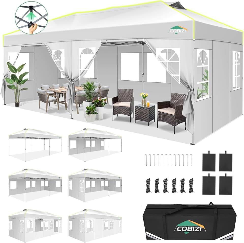 jardinito - Barnum pliant série Jardin - 3x6m - Imperméable, anti-UV, 6 parois, sac transport