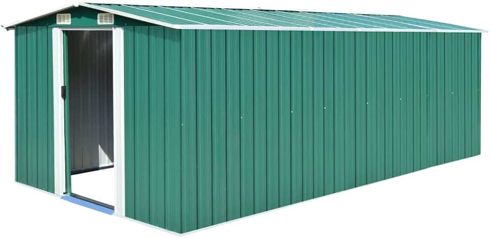 jardinito Abri de jardin, abri de jardin extérieur, armoire extérieure, cabane extérieure, armoires terrasse extérieure, en métal vert, 257 x 489 x 181 cm