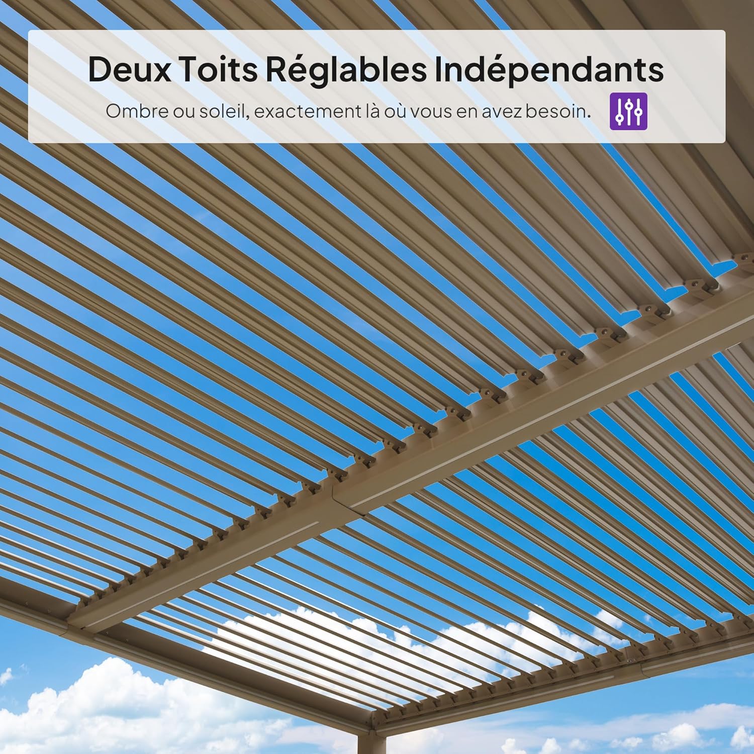 jardinito - Pergola bioclimatique - 3x3,65m - LED, alu, lames orientables, étanche, anti-UV