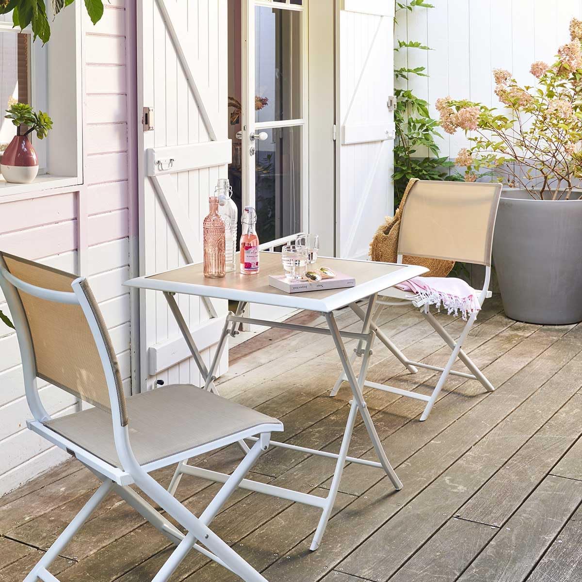 jardinito - Azua - 70x70 cm - table pliante 2 places aluminium Blanc