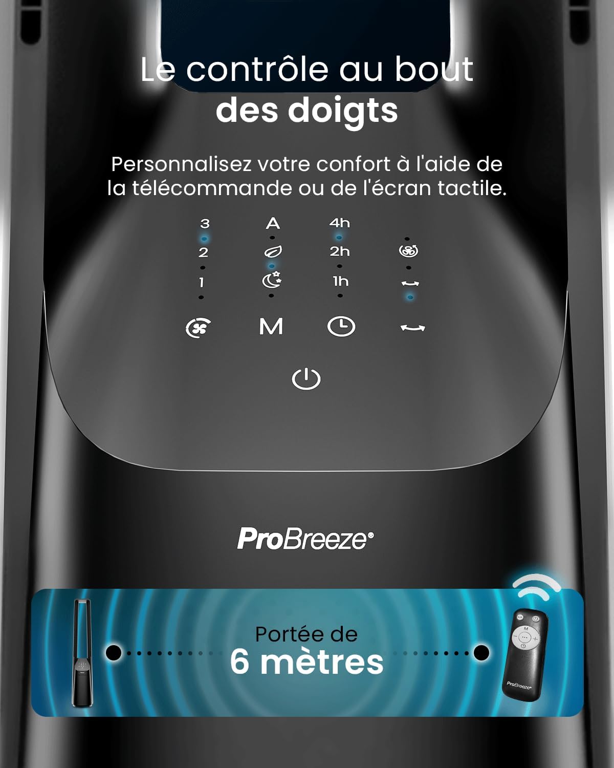 jardinito - Ventilateur colonne sans pales - 101 cm - WiFi, ultra silencieux, LED, télécommande, 6 vitesses, 5 modes, o