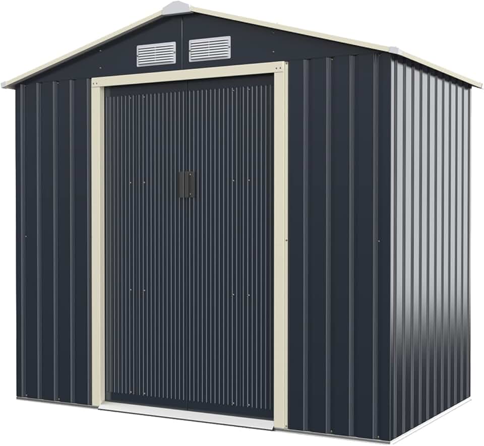 jardinito 2,37㎡ Abri de Jardin Métal Galvanisé, Cabine de Jardin Extérieur Portes Coulissantes, Résistant aux Intempérie, 4,63m³, Cabane de Rangement à Outils, 213 x 127 x 195 cm, Gris