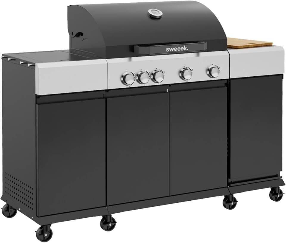 jardinito - Maxim barbecue gaz 4 brûleurs, 145,5x61,5x143,5cm, thermomètre, récupérateur, grille chauffante