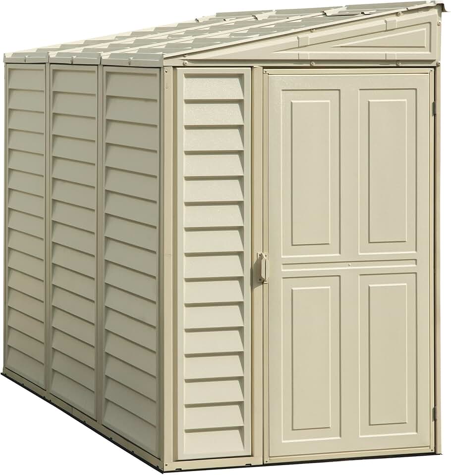 Abri de jardin - jardinito SideMate 4 x 8 (2.91 m²) abri de jardin en plastique avec kit de fondation en métal, porte réversible, structure de toit en métal robuste, abri en vinyle sans entretien - Ivoire