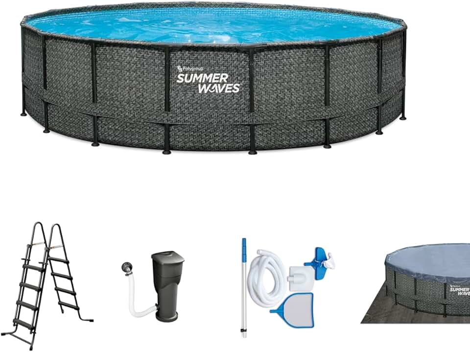 jardinito - Elite Frame rotin gris - Ø488x122 cm - Piscine hors-sol