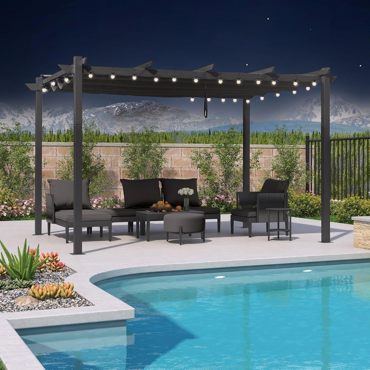 jardinito – pergola aluminium – 4x3m – toit rétractable, éclairage intégré