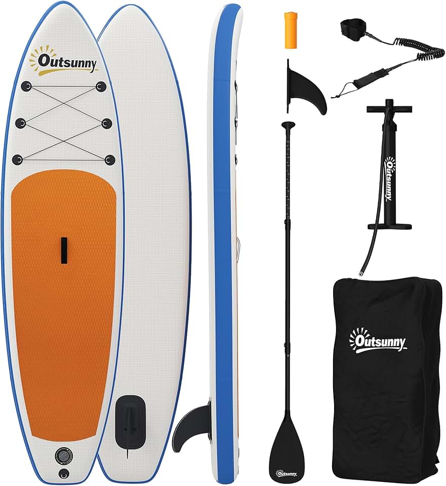 jardinito Planche de stand up paddle gonflable de 305 cm avec pagaie réglable en aluminium, aileron amovible, dragonne antidérapante, accessoires pour sac à dos, 150 kg, pour adultes
