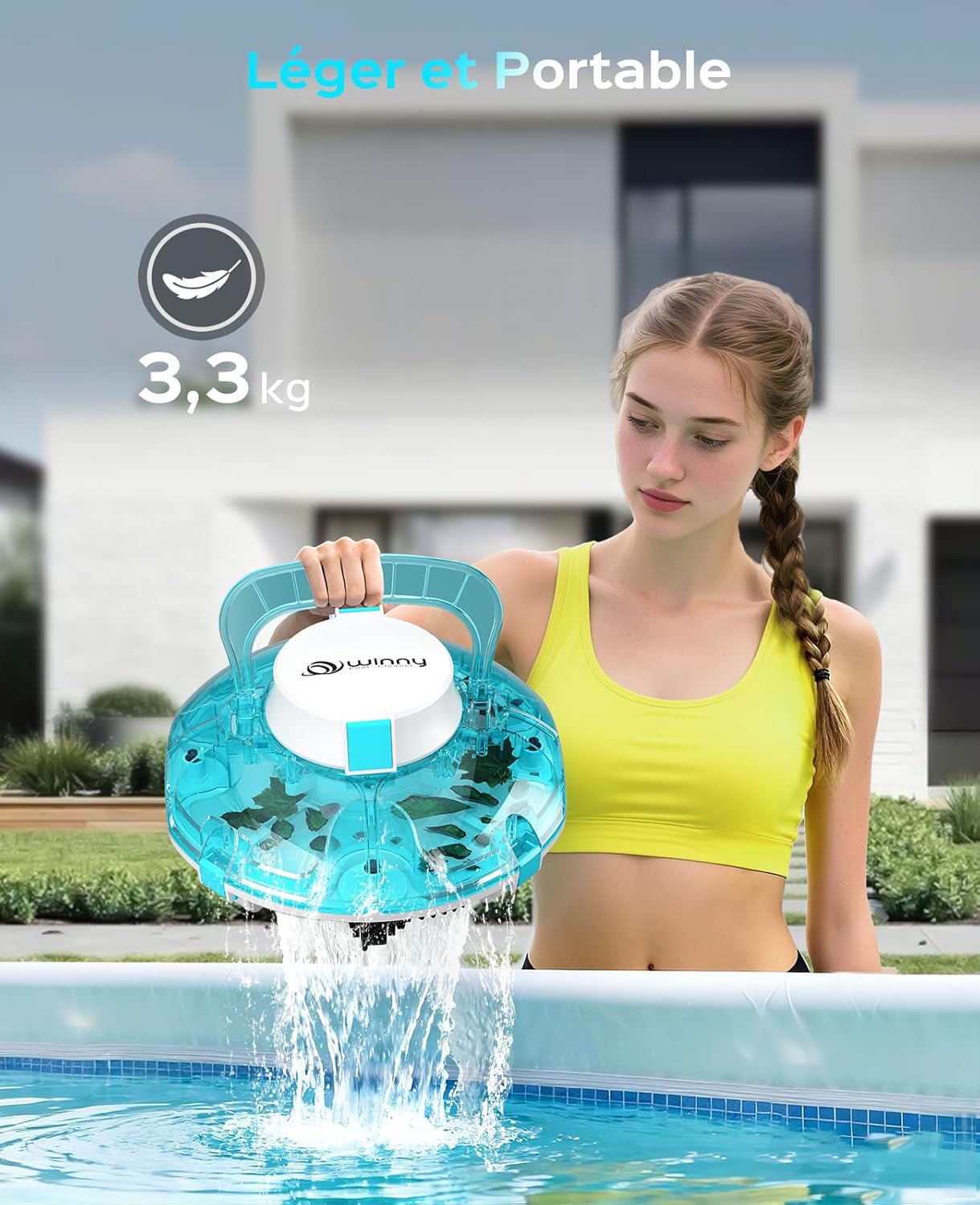 WINNY - 200 Robot Piscine - 60m² - sans fil, autonomie 75min, double filtration