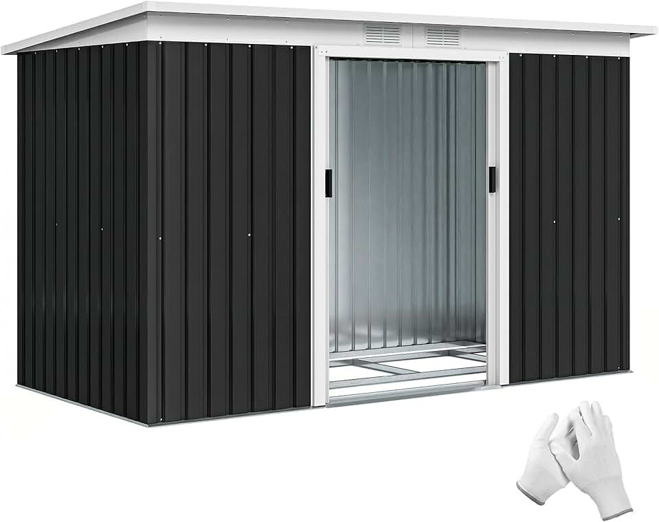 Abri de jardin acier galvanisé 3,6m² - portes coulissantes, fondation, ventilé, 280x130x172cm