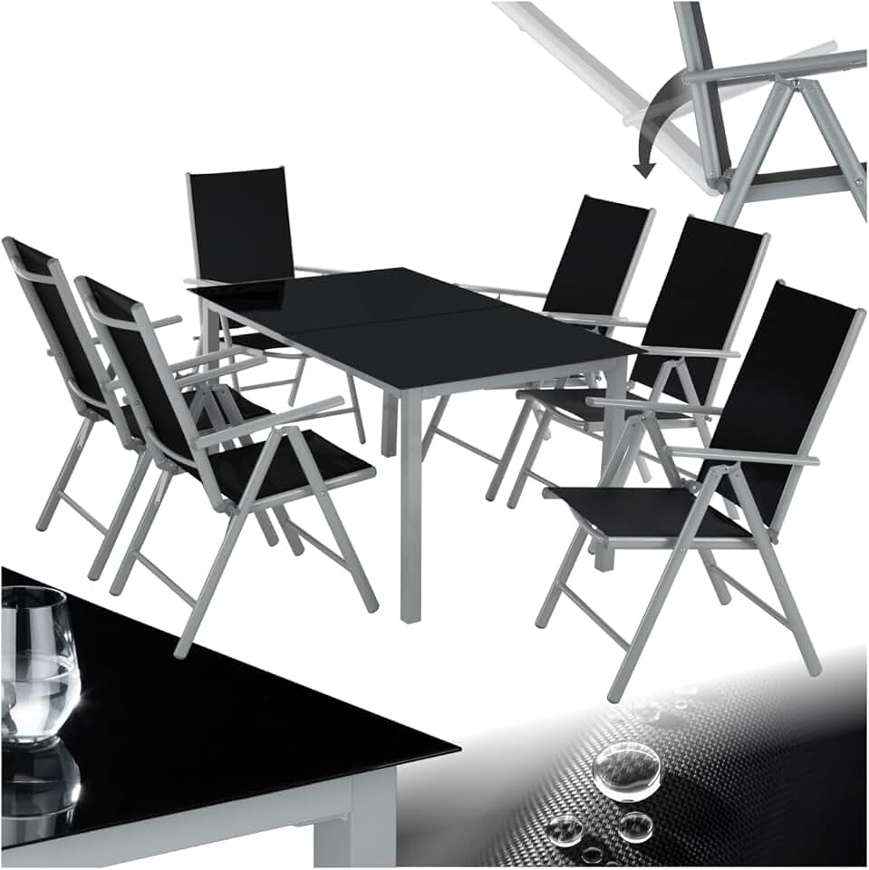 jardinito - salon de jardin aluminium 6 chaises pliables, table, entretien facile