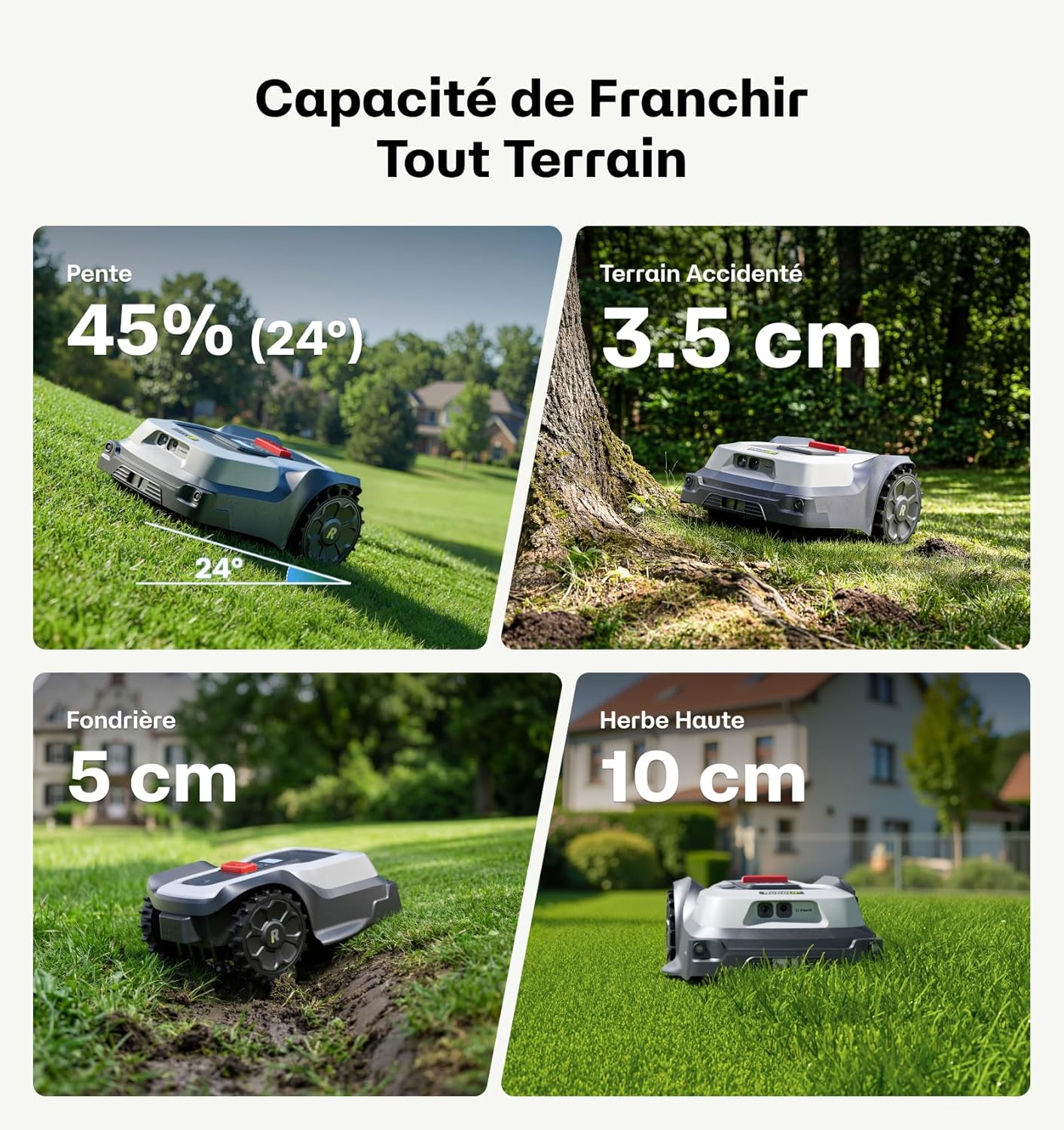 Robot tondeuse sans fil - 1500㎡ - tonte personnalisée, pente 24°, bordures précises, T1200Pro