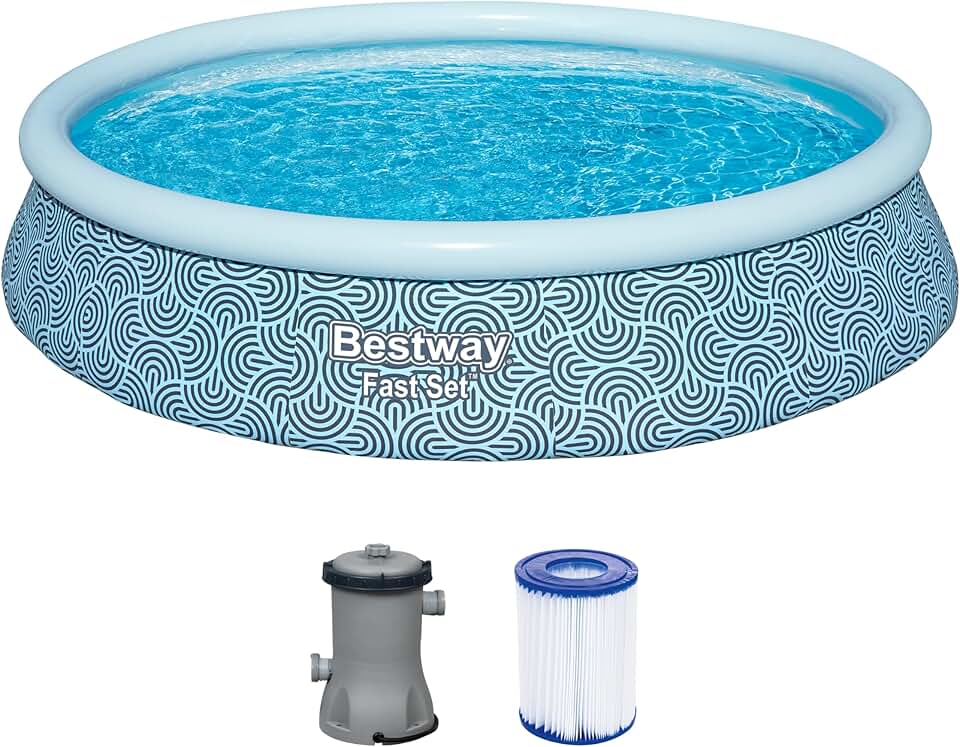 jardinito - Fast Set - 396x396x84 cm - Piscine gonflable ronde, gris