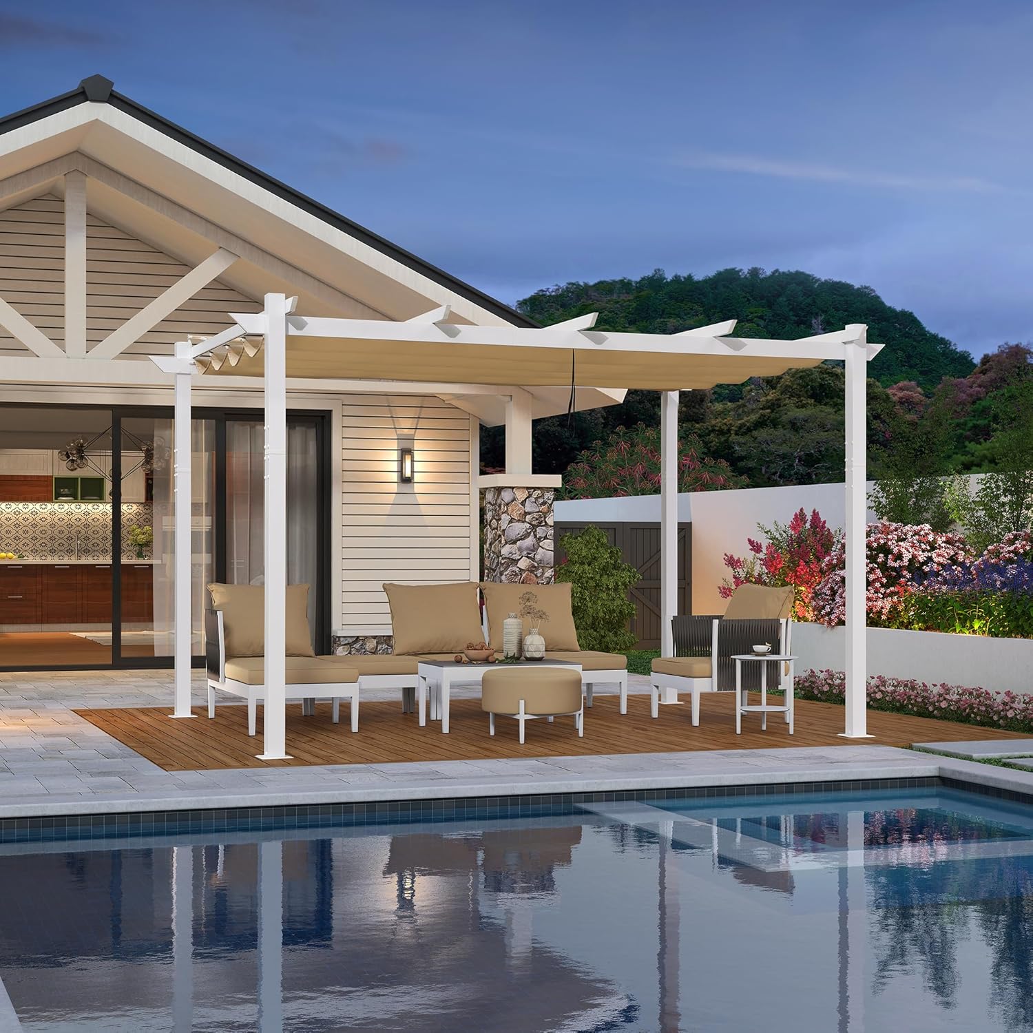 jardinito - Pergola aluminium série - 4x3m - toile rétractable, autoportante, imperméable, kaki