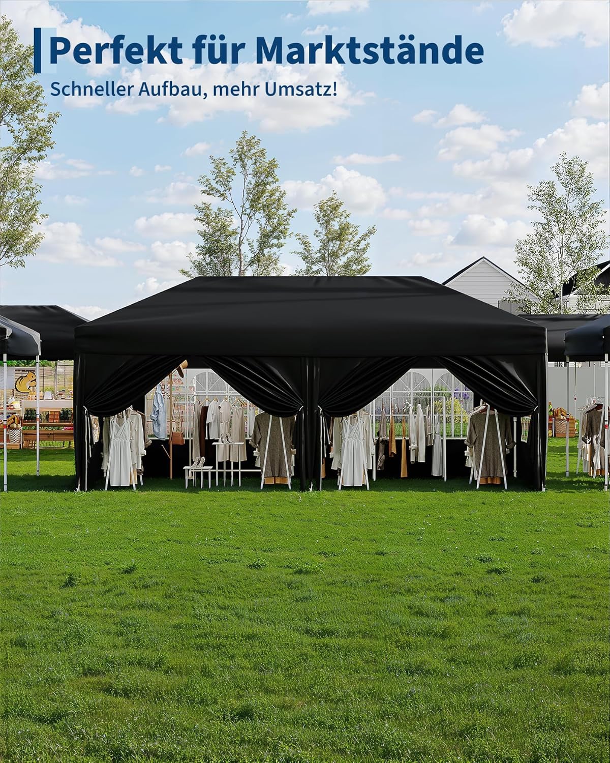 Gravee - tonnelle pliante série avec parois, 3x6m, imperméable, anti-UV