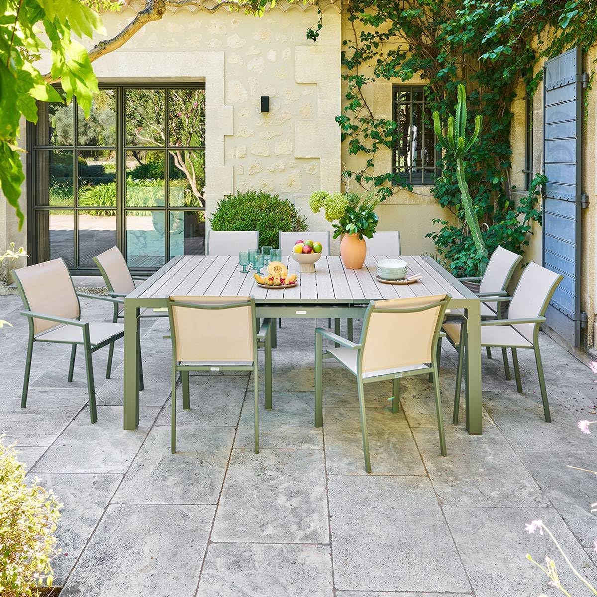 jardinito - Evasion - table extensible 10 places - alu et effet bois