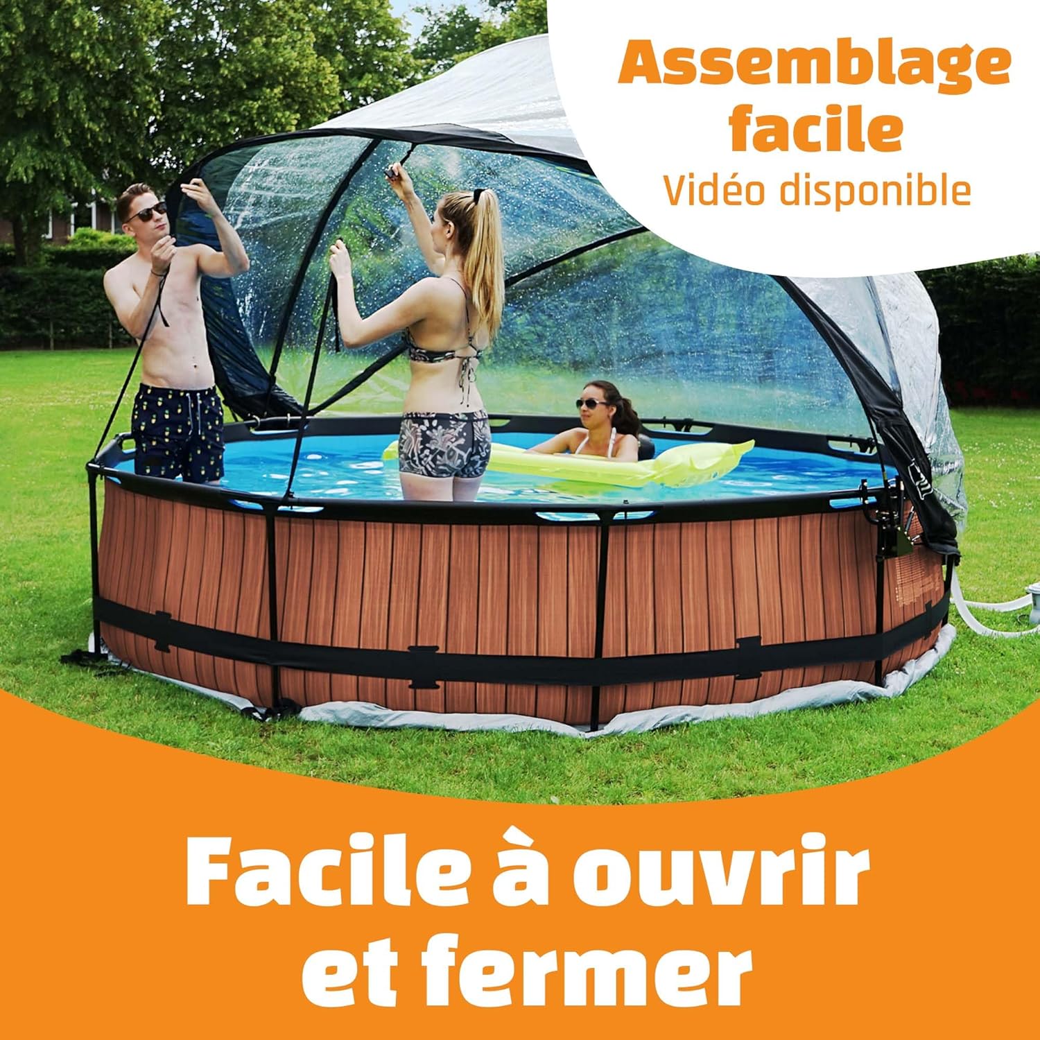 jardinito - Dôme de Piscine - ø366cm - Abri pivotant, installation facile, eau chaude