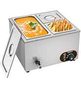 jardinito Bain Marie Électrique en Acier Inoxydable Chauffe-Plats Buffet, 1X 1/3 GN Récipients + 2X...