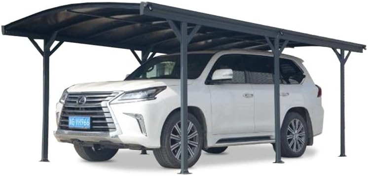 Abri de jardin - Carport autoportant - aluminium/polycarbonate - 17,28m² - anti-UV, gris, gouttières