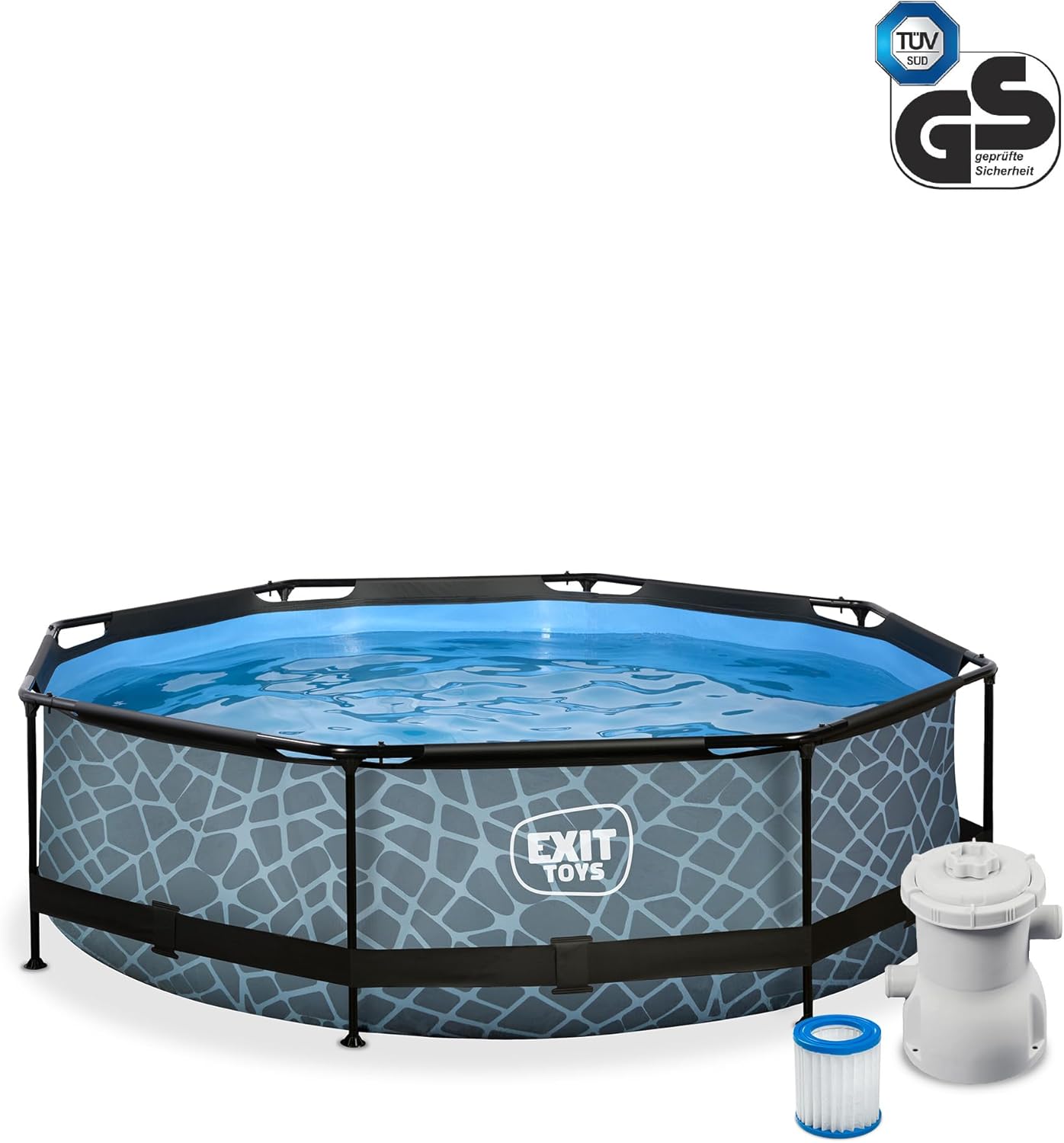 jardinito Piscine Tubulaire Stone - ø300x76cm - Piscine Hors Sol Ronde avec Pompe Filtrante à Cartouche - Entrée Basse - Idéal pour Les Jeunes Enfants - Cadre Stable - Design Unique - Gris