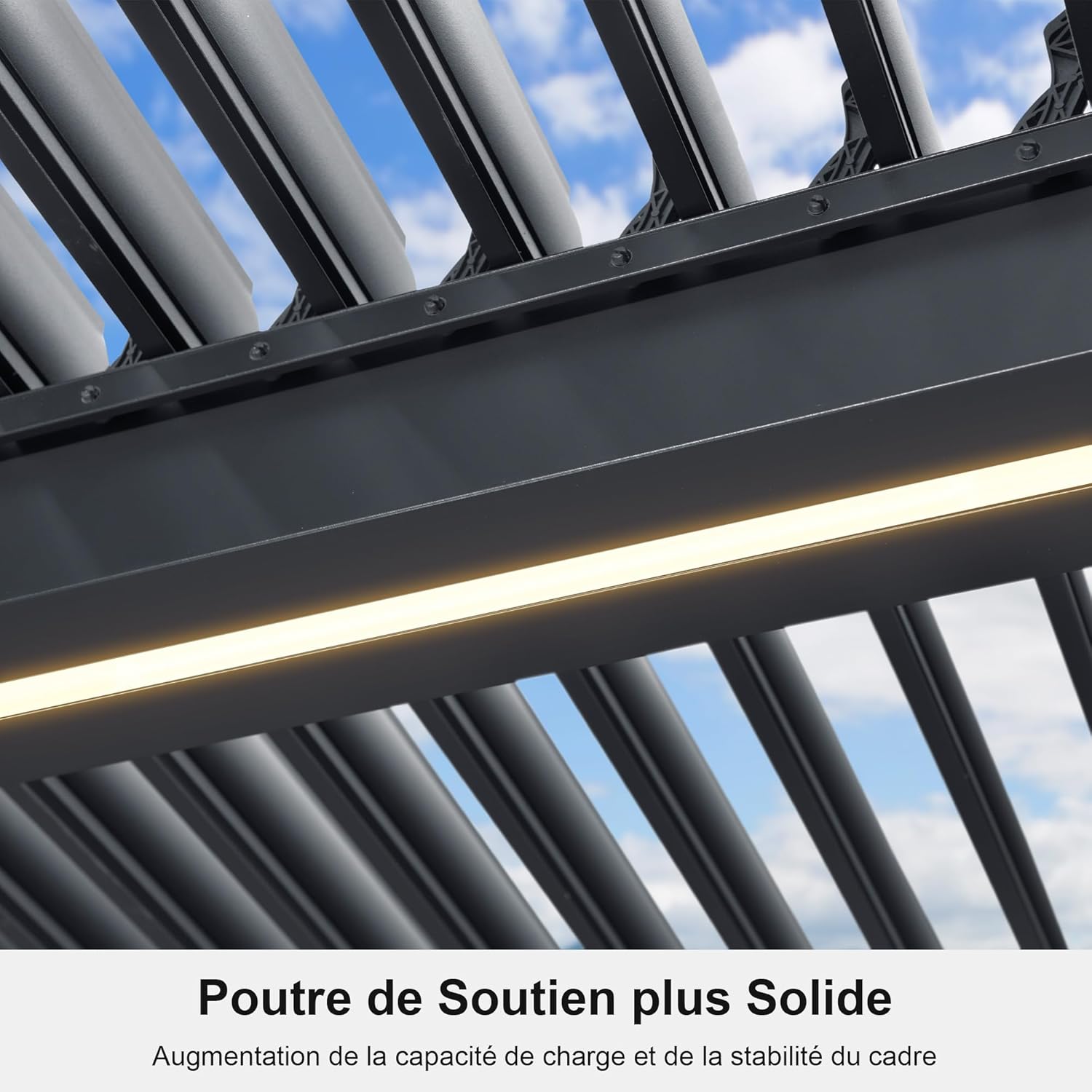 jardinito - Pergola bioclimatique aluminium 4,8x3,68m, LED, lames orientables