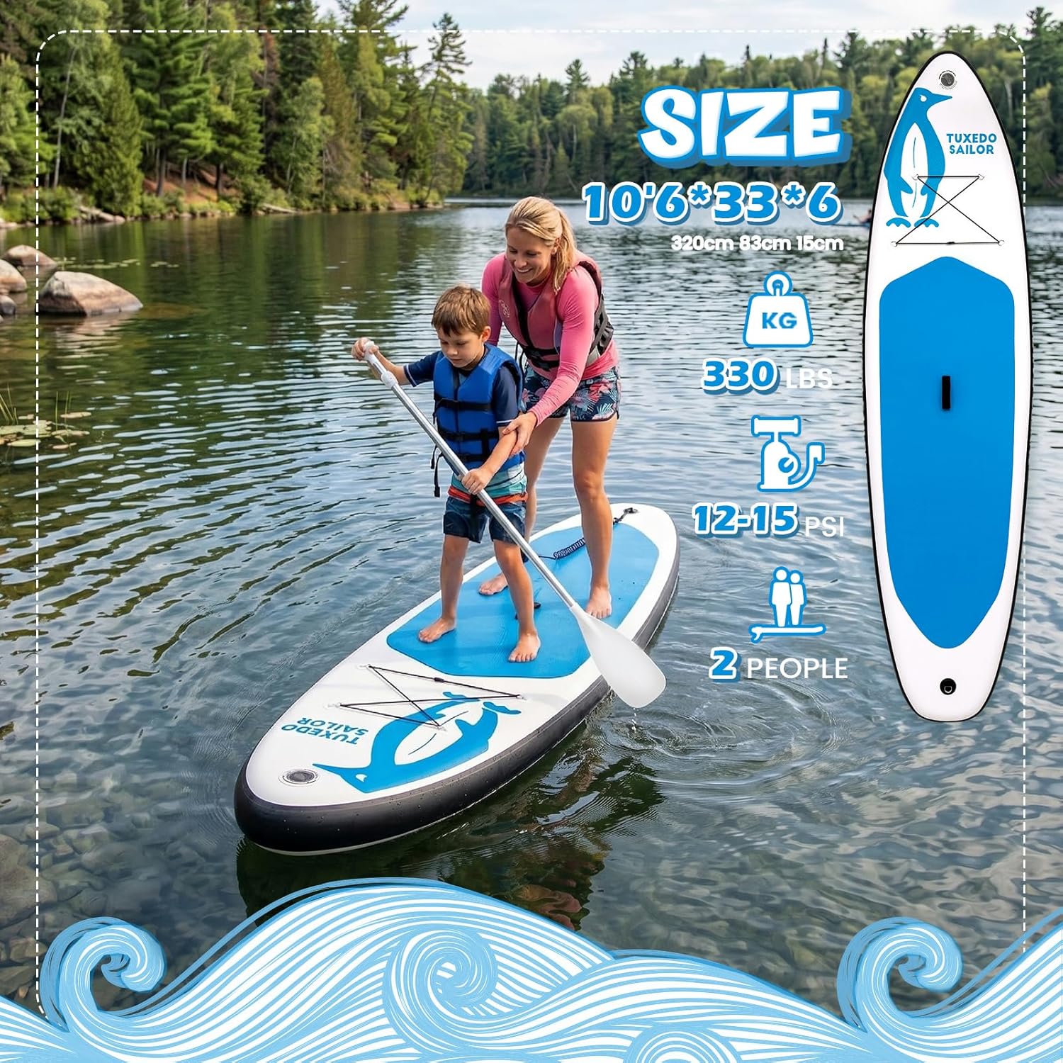 jardinito Paddle Gonflable Adulte, Planche de Stand Up Paddle Gonflable Sup Paddle Board Gonflable Planche à Pagaie Gonflable avec Accessoires Complets