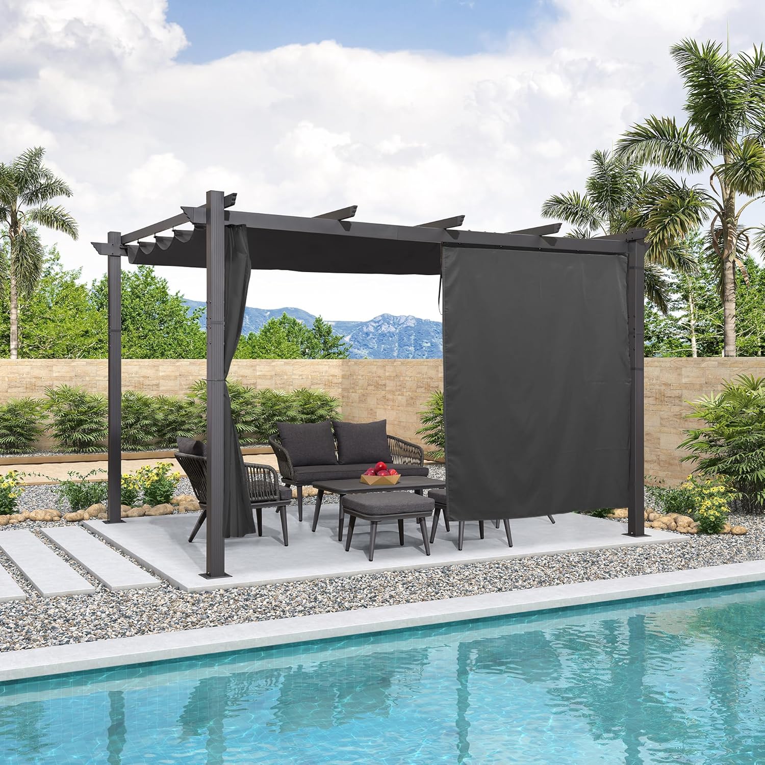 jardinito - pergola aluminium série 4x3m rideau toit coulissant gris