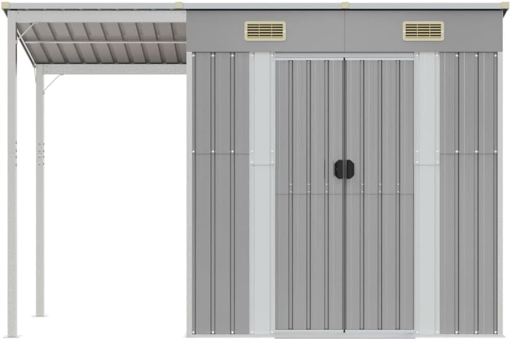 Abri de Jardin avec Toit prolongé Gris Clair 277x110,5x181 cm,Abris De Jardin,Abri De Stockage pour Jardin,Abri D'Outils De Jardin