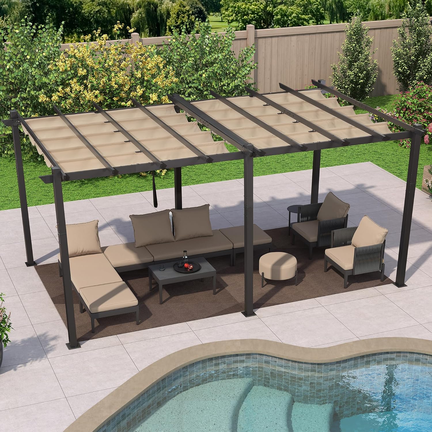 jardinito - Pergola aluminium 5,5x3m toit coulissant extérieur