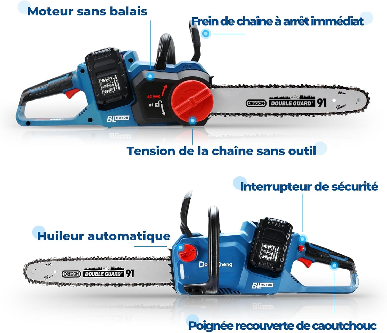 jardinito - Tronçonneuse sans fil 40V - 38 cm - Moteur brushless, 2 batteries 4 Ah