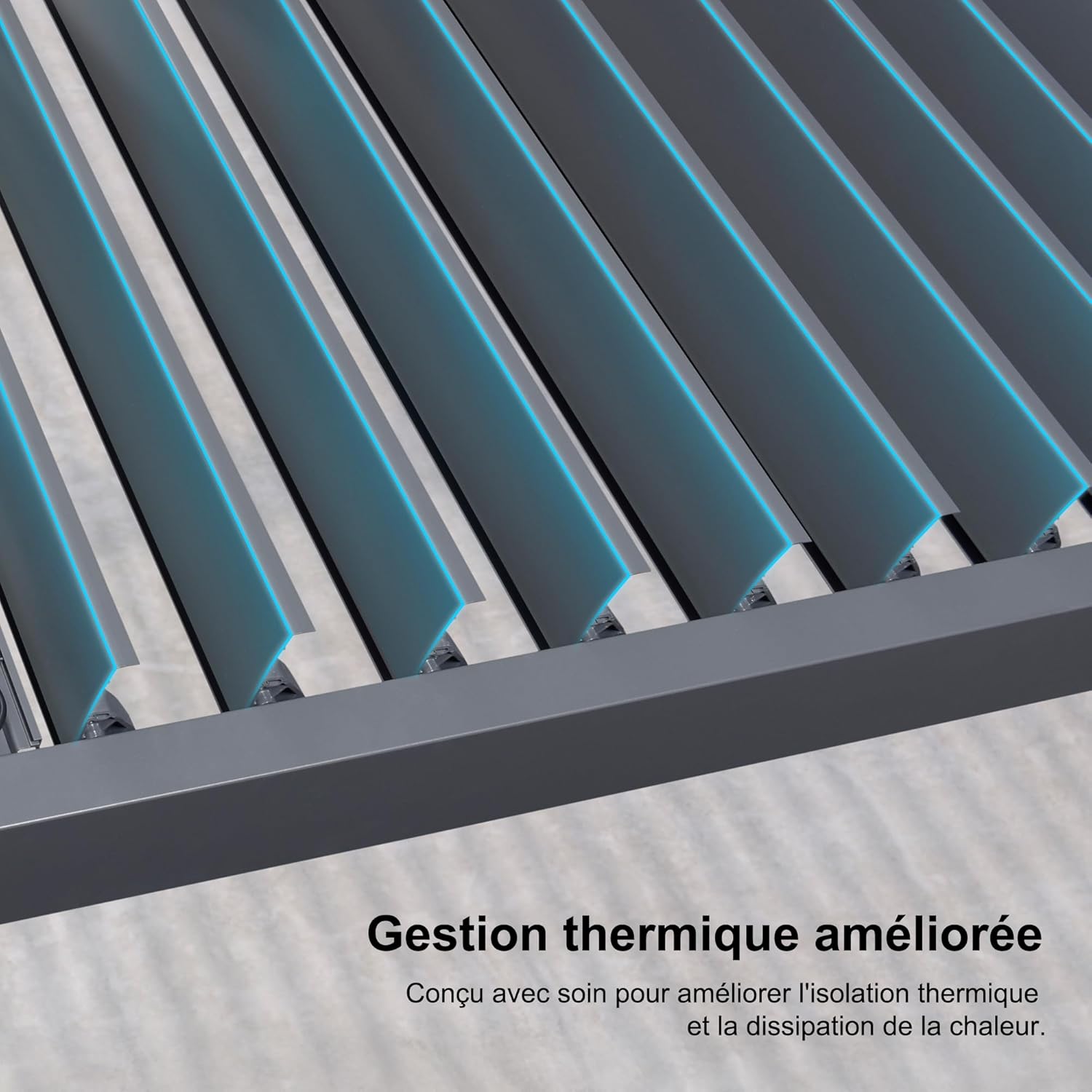 jardinito - Pergola bioclimatique adossée - 2,5x3 m - aluminium, lames orientables, résistante intempéries
