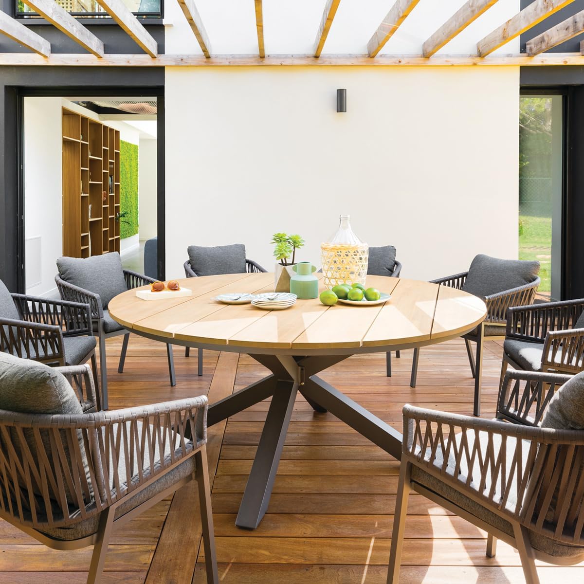 jardinito - Oriengo table ronde 8 places - aluminium acacia - Gris Graphite