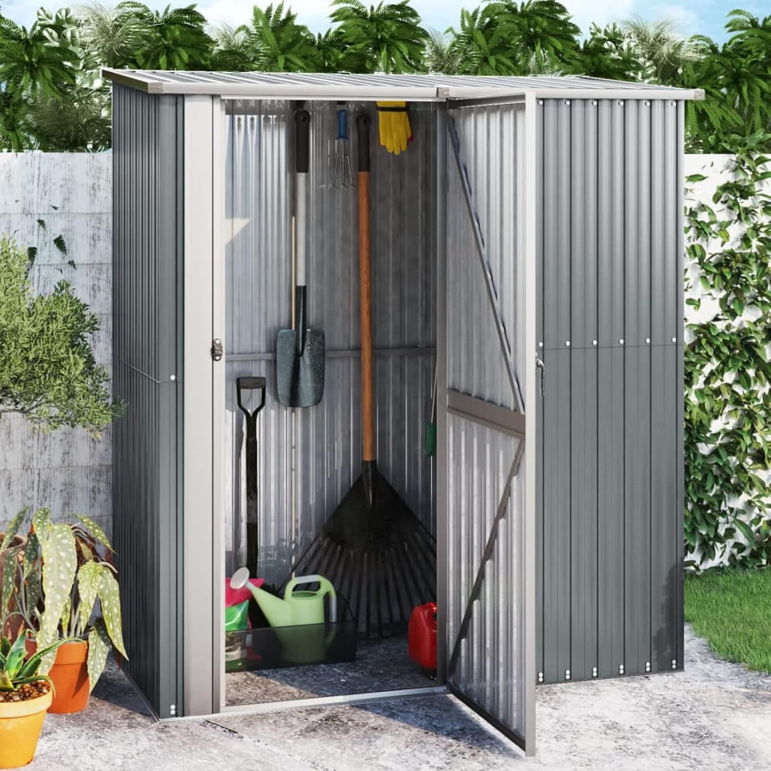 Abri de jardin extérieur en acier galvanisé gris 180,5 x 97 x 209,5 cm