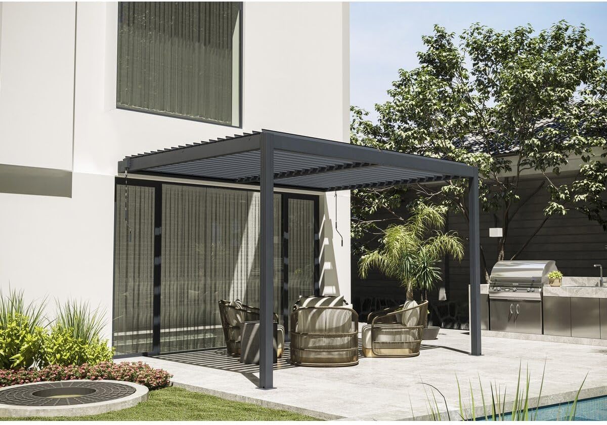 Windsor - pergola bioclimatique adossée - 3x4 m - LED intégrées