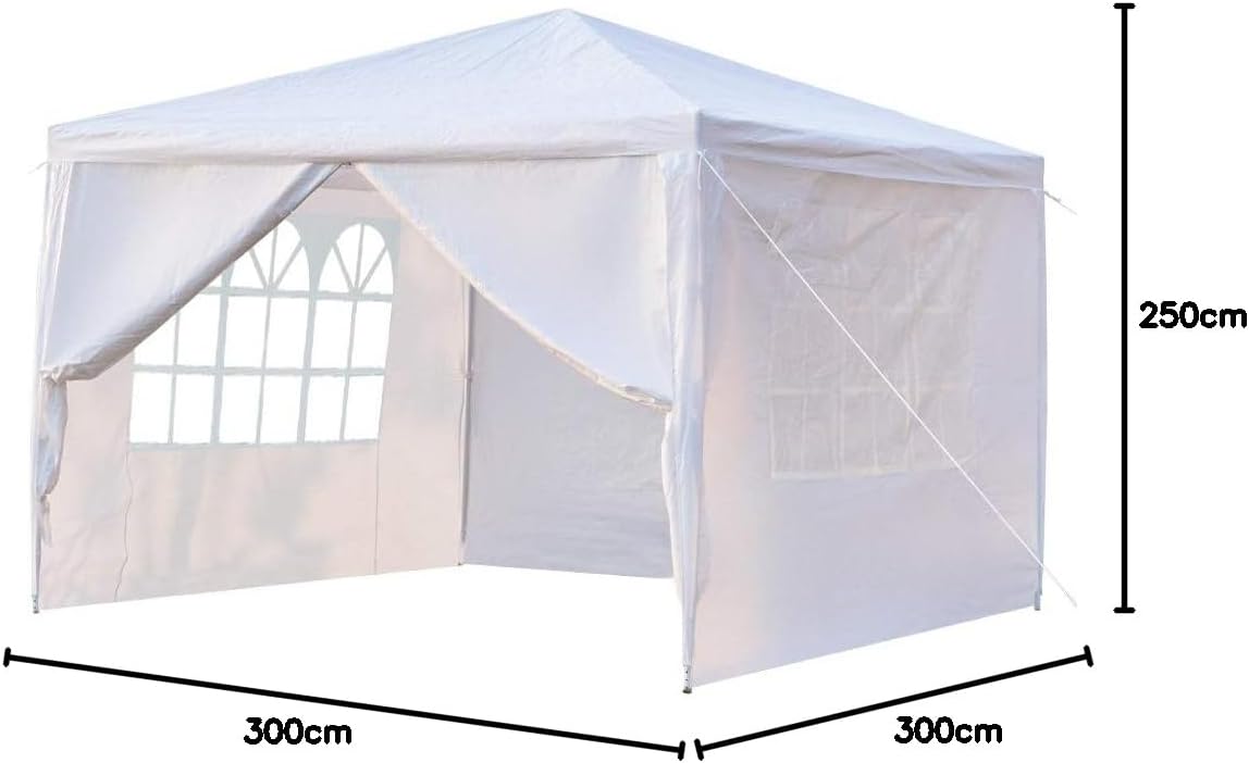 Tonnelle de jardin pliante imperméable 3x3m, 4 parois, bâche PE épaisse, protection UV