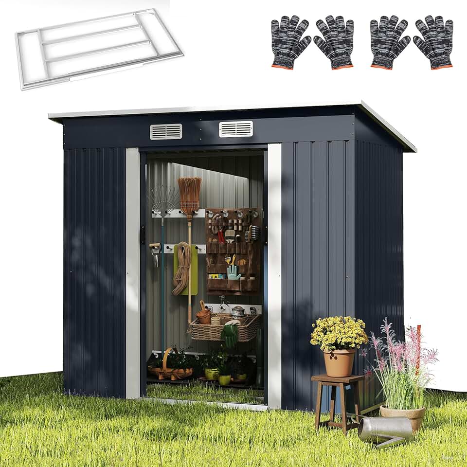 jardinito Abri de Jardin en Métal 4m³ avec Toit Incliné, Porte Coulissante Verrouillable et Aérations, Cabane à Outils Extérieur pour Jardin, Cour, Pelouse, Patio, 213 x 112 x 186 CM
