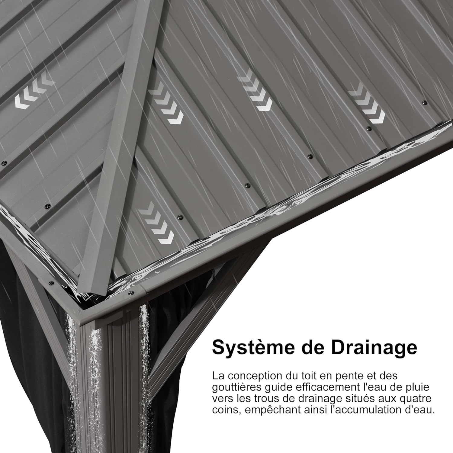 jardinito - pergola double toit - 4,25x6m - alu, rideaux, moustiquaire, guirlande