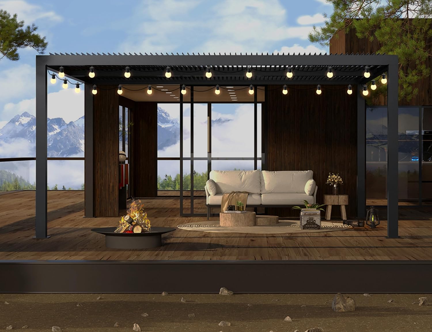 jardinito - Pergola bioclimatique - 4,8x3,68m - lames orientables, éclairage, aluminium, 17,66m²