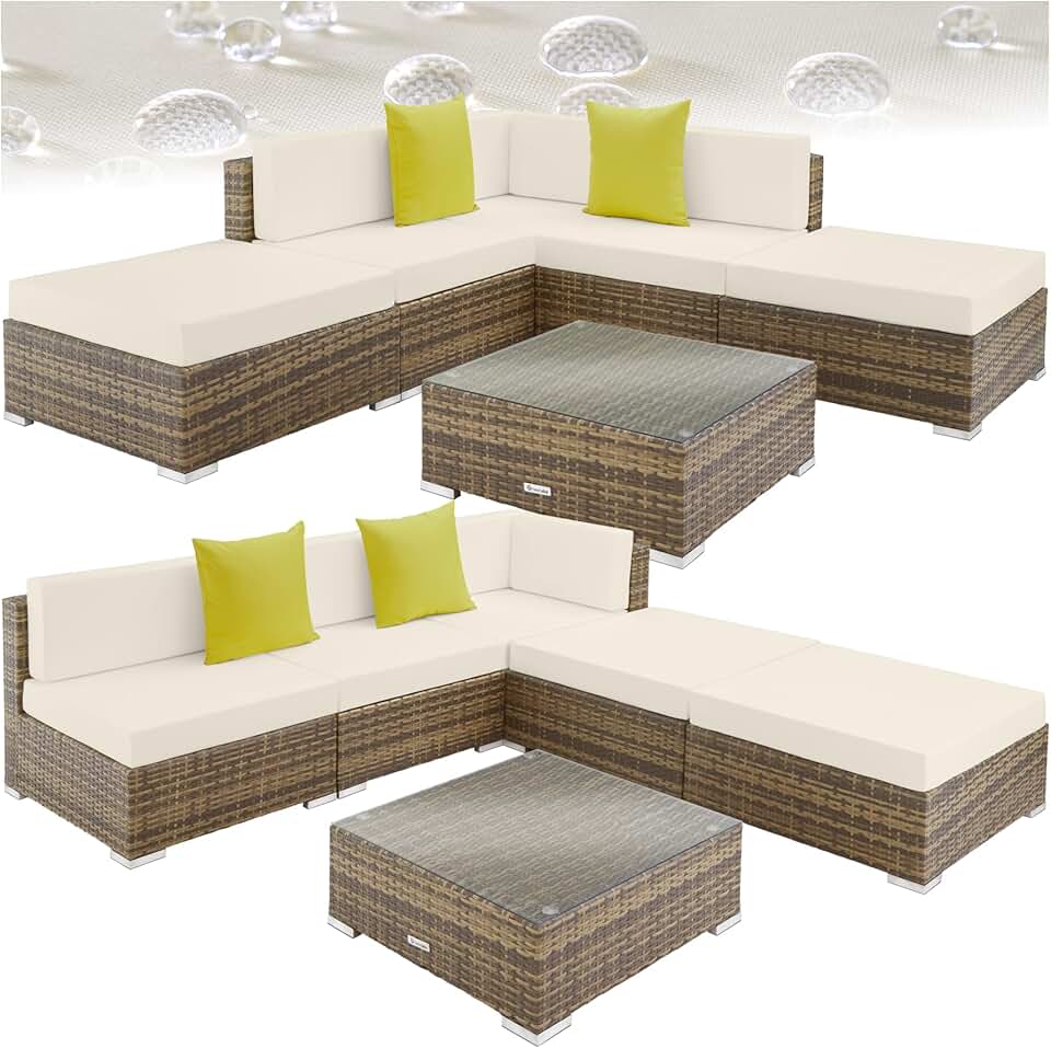 jardinito - Salon jardin modulable XXL - 5 places, polyrotin, table, balcon terrasse