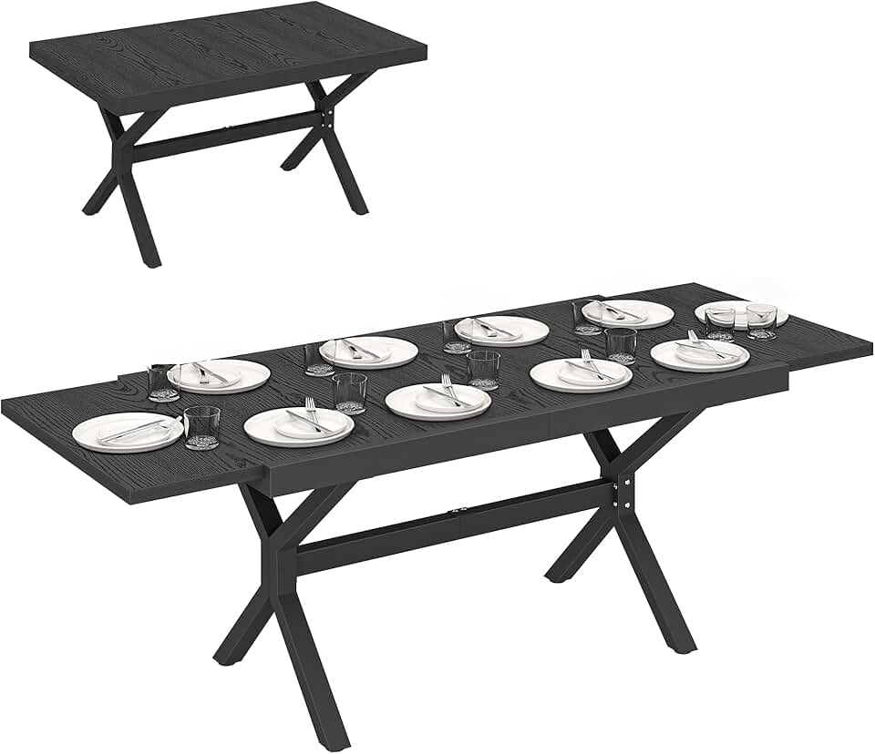 jardinito - Table Extensible Jardin - 154-214 cm - Alu effet bois, 8-10 pers, pieds réglables, structure X, gris anthraci