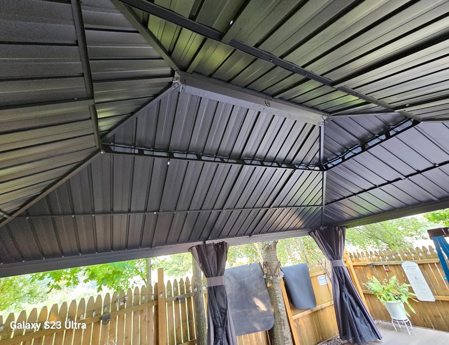 jardinito - tonnelle toit double acier, 6x4,25m, moustiquaire, rideaux