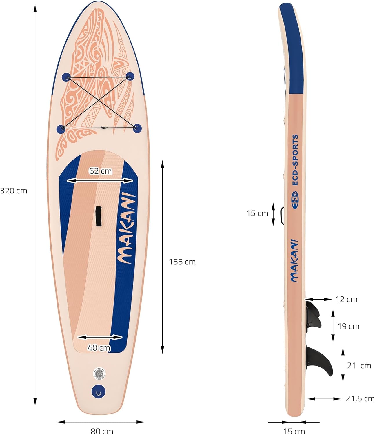 jardinito Stand Up Surf Paddle Board Gonflable 305/308/320/380 cm | PVC | jusqu'à 120/150 kg | Épaisseur 10/15 cm | Planche de Surf Pagaie Sac de Transport Pompe à Air | Diverses Couleurs Modèles